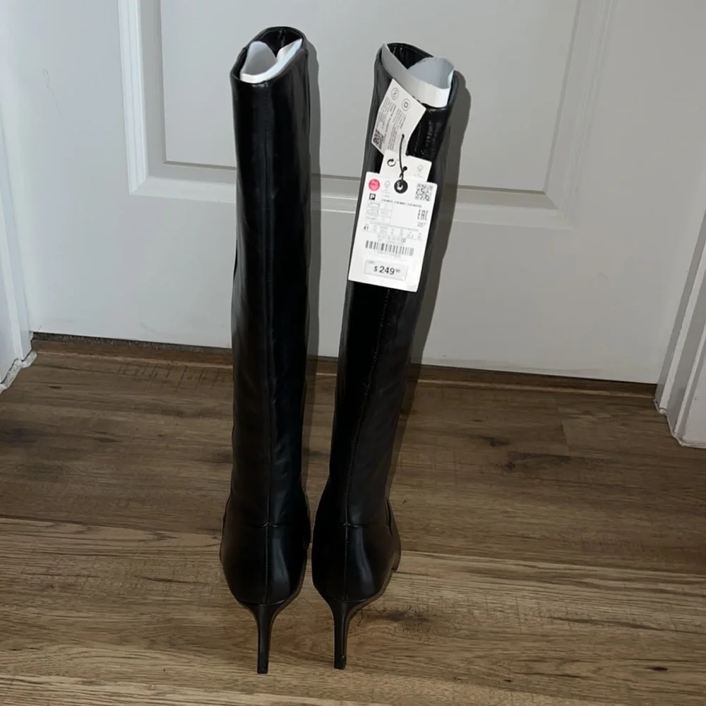 NEW! Zara 3.1” Heeled Leather Knee Boots Size 41 or 10 (US) - Picture 10 of 14